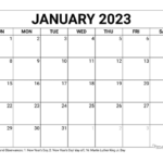 January 2023 Calendar Free Printable With Holidays