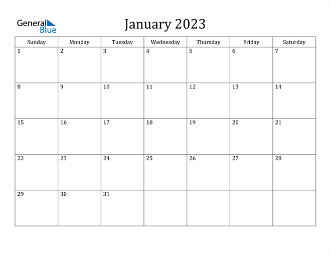 January 2023 Calendar PDF Word Excel 