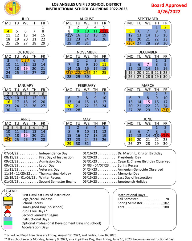 LAUSD Calendar For The 2022 2023 School Year Tutoring 4 Less