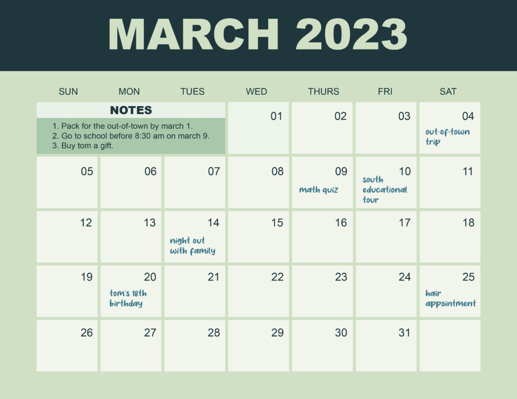 March 2023 Calendar Template Download In Word Google Docs 