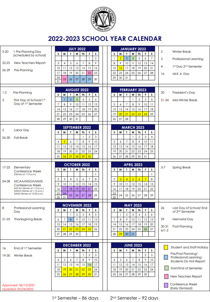 Marietta City School Calendar 2022 2023 Marietta