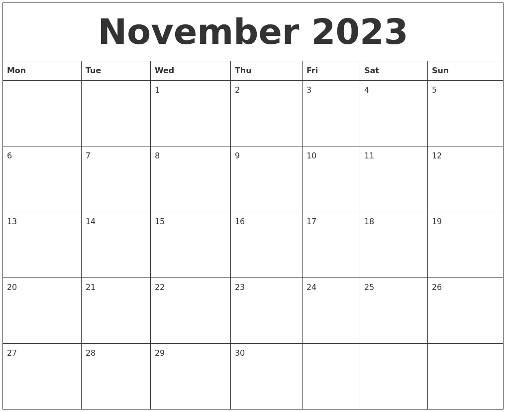 November 2023 Free Downloadable Calendar