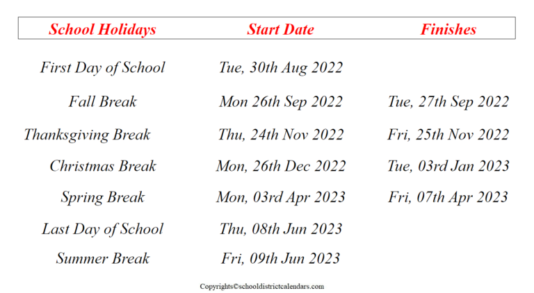 Olathe District School Calendar 2022 2023 With Holidays