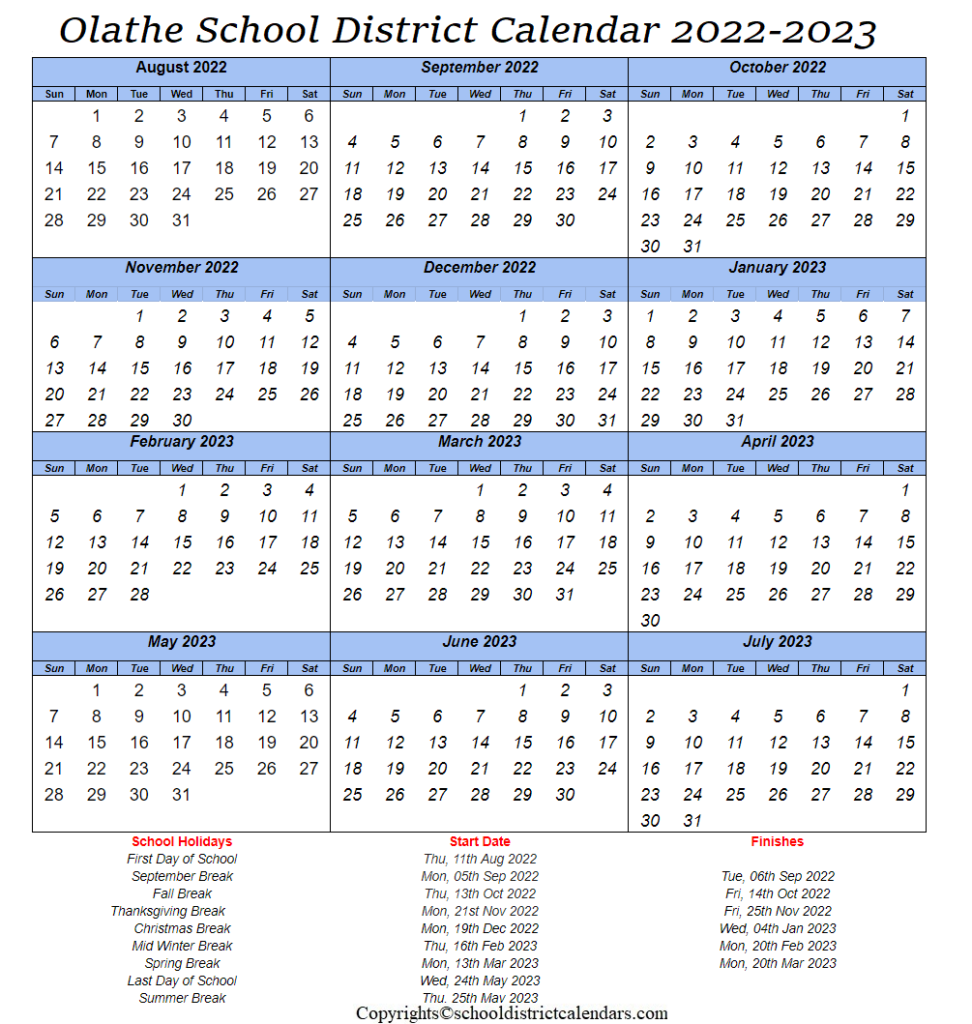 Olathe School Calendar 2023 Recette 2023