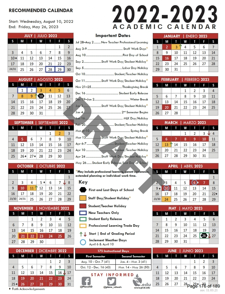 Plano Isd Calendar 2023 Printable Calendar 2023