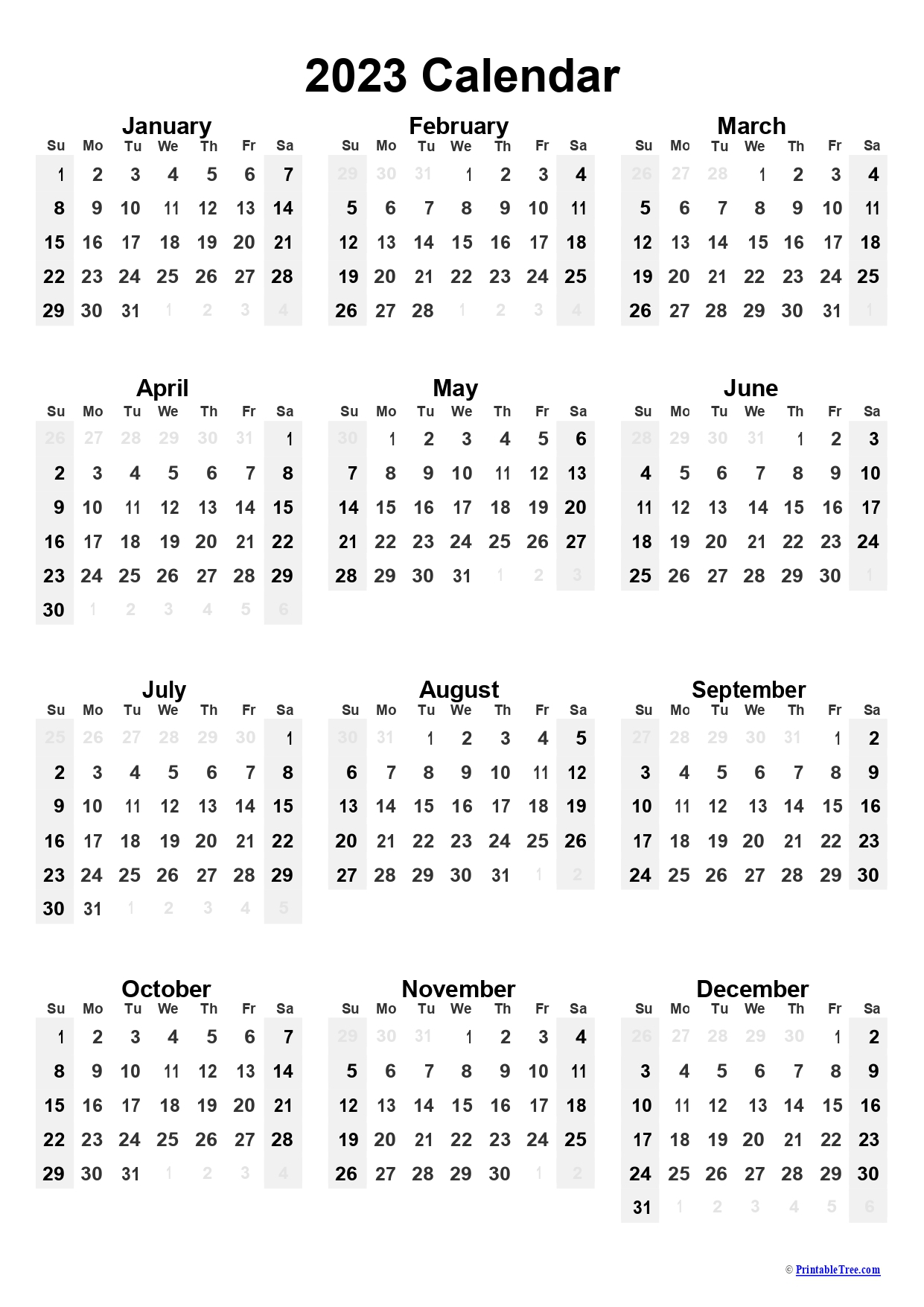 Printable Calendar 2023 One Page With Holidays Single Page 2023