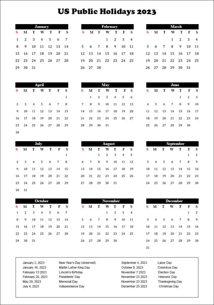Public Holidays 2023 Usa 2023 Calendar