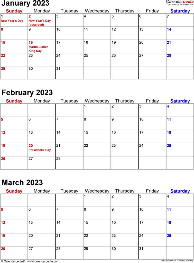 Quarterly Calendars 2023 Free Printable Word Templates