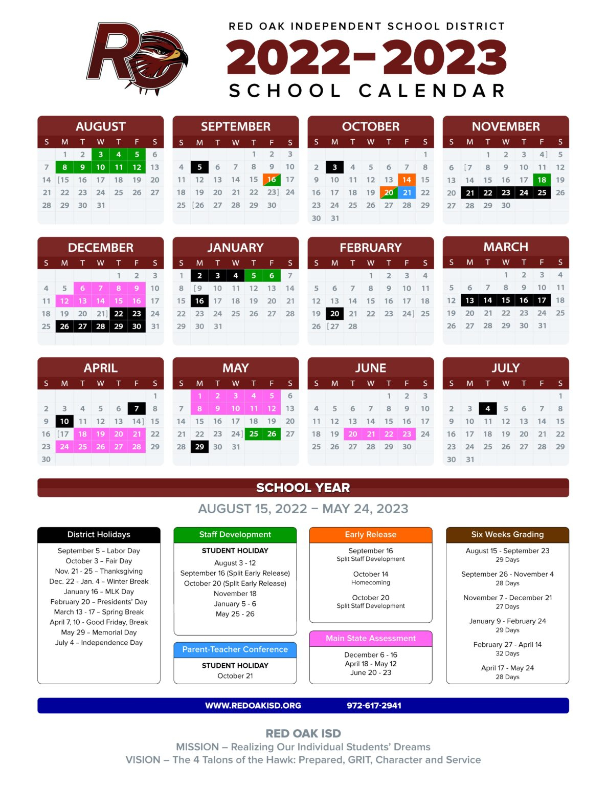 Red Oak ISD 2022 2023 School Calendar Emphasizes Instructional Time In