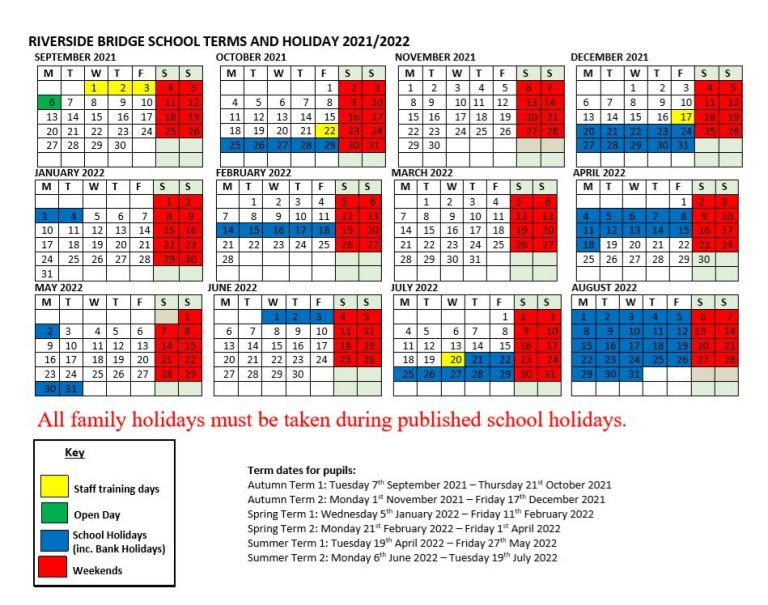 Riverside Campus Bridge School Calendar