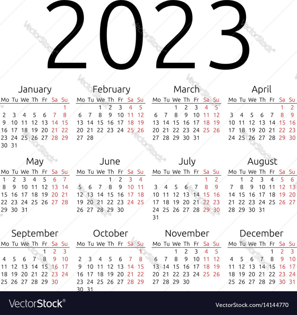 Simple Calendar 2023 Monday Royalty Free Vector Image Free 2023 