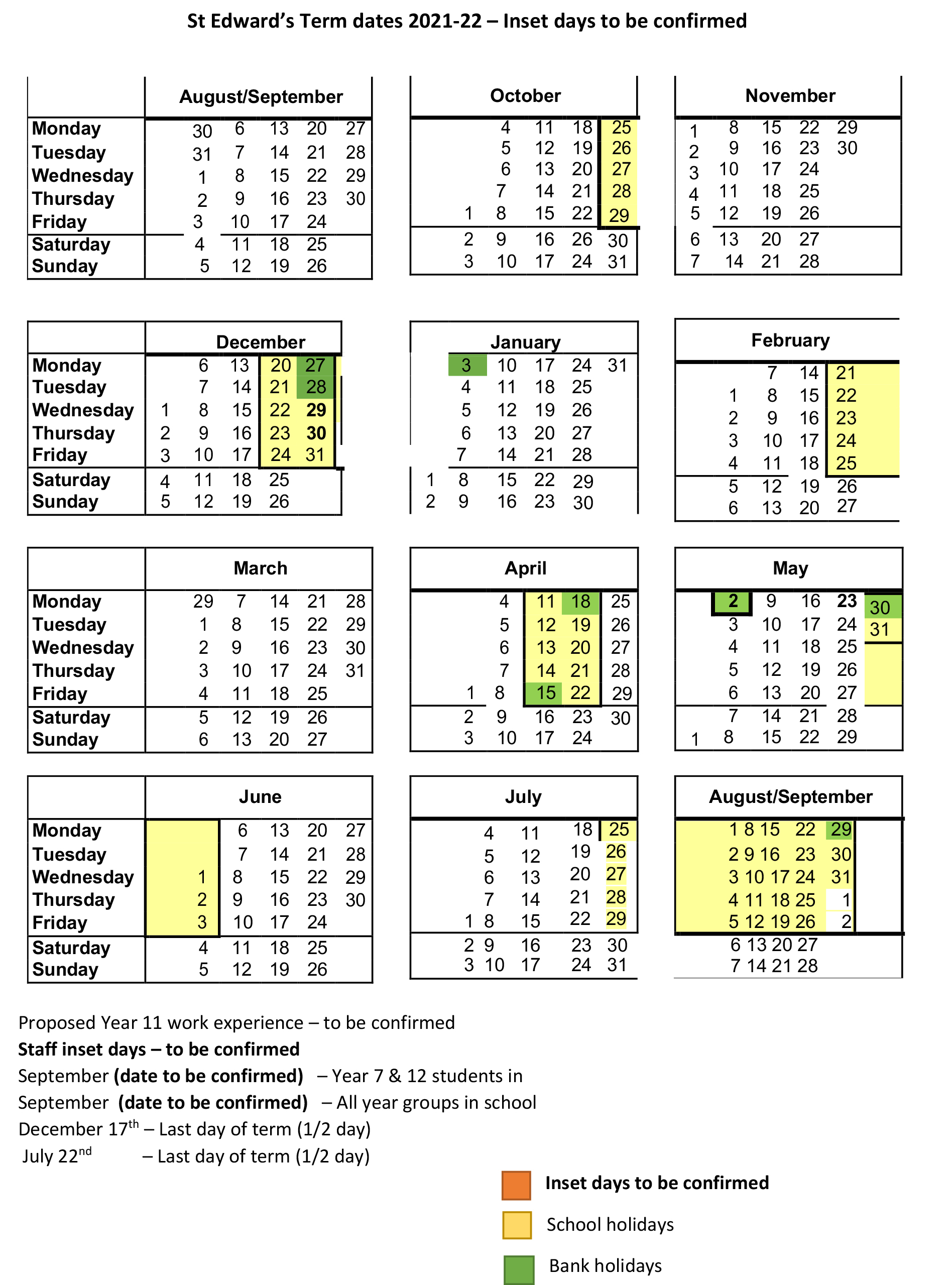 St Edward s Academic Calendar Printable Calendar 2023