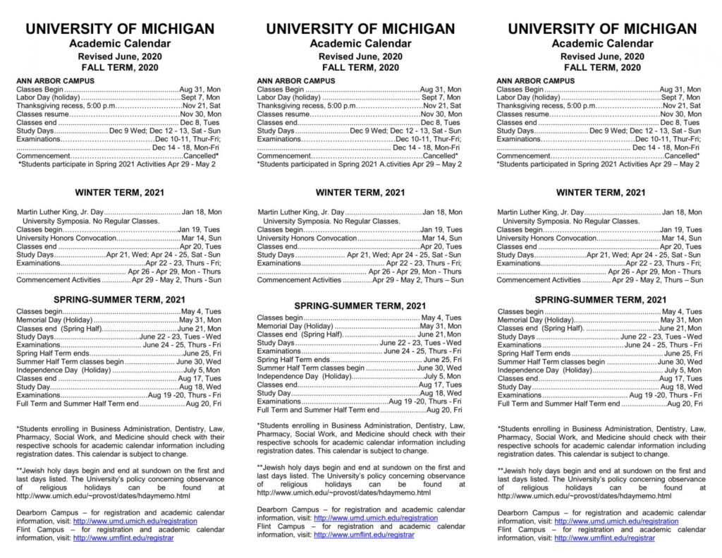  University Of Michigan Ann Arbor Academic Calendar 2021 22 