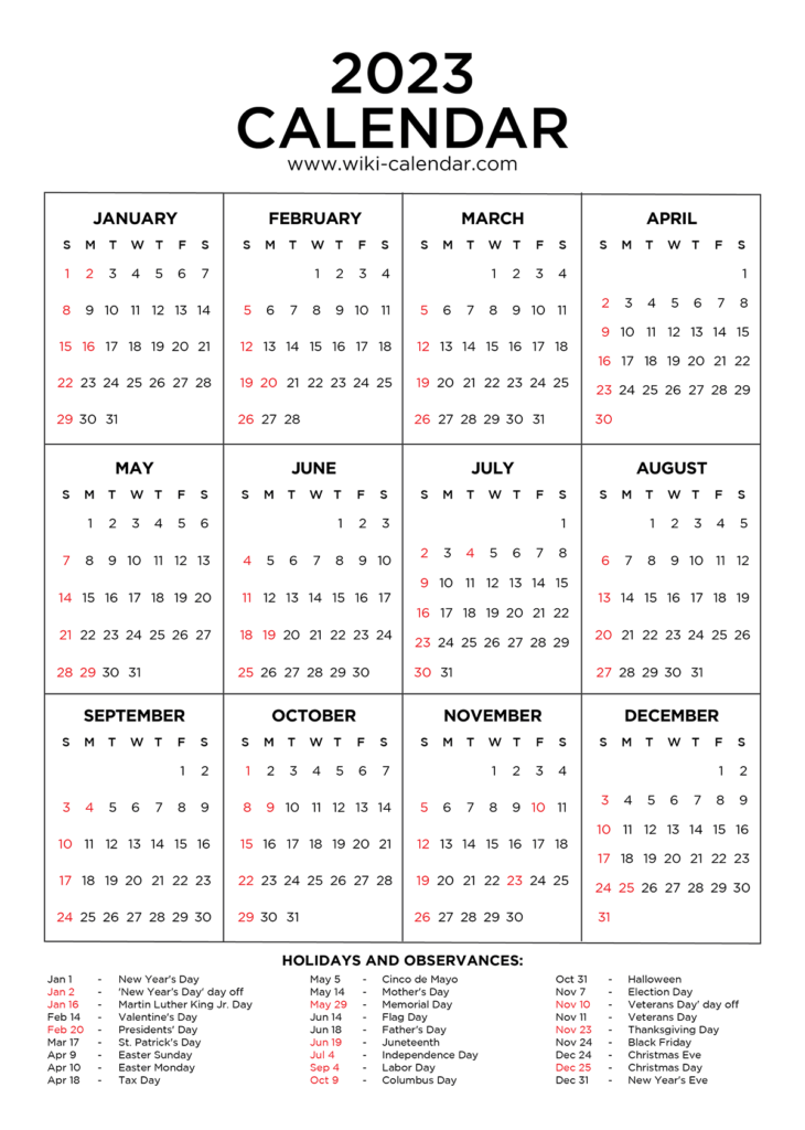 Wiki Calendar Free Printable 2023 Year And Month Calendars