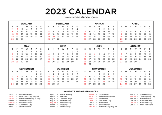 Wiki Calendar Year 2023 Calendar Printable With Holidays Wiki