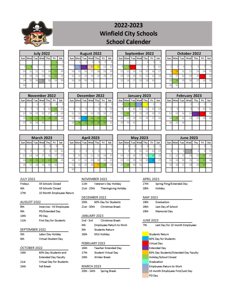 Winfield City Schools Calendar 2022 And 2023 PublicHolidays